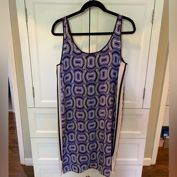 Club Monaco White/Lavender/Dark Purple Geometric Design Silk Tank Dress Size: 10 - Picture 1 of 5